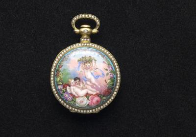 图片[2]-Pair of “Bovet” pocket watches with pearls and painted enamel , 19th century-China Archive